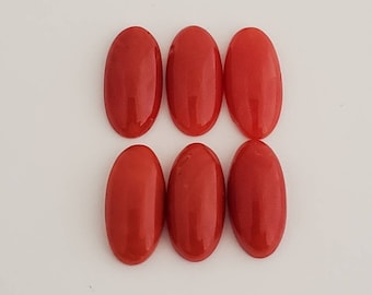One Oval Shaped 100% Natural Mediterranean Coral Cabochon 7x14mm