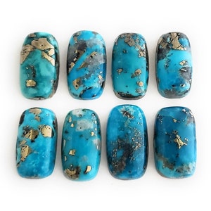 8 pcs Rectangular 100% Genuine Persian Turquoise Cabochons 17.5-18mm