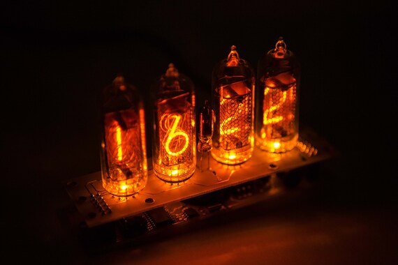 Nixie Tube Clock In14 Amber Vacuum Tube Clock Nixie Clock Etsy
