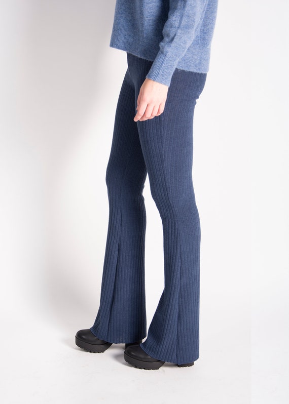 Flared pants rib donker blauw - Etsy België