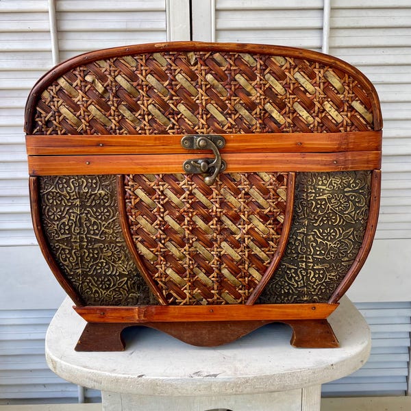 Vintage decorative wooden box, stash box, storage box, handles, footed box, chest