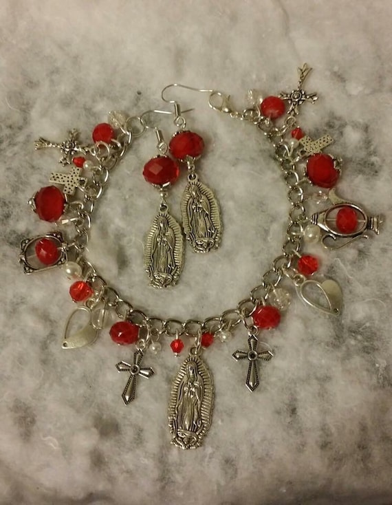 Virgin Mary bracelet charm bracelet red bead bracelet Etsy