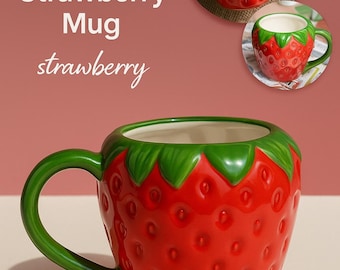 Handgemachte Große Erdbeer-Tasse – Keramik Obstbecher – Sommer Geschenk für Sie – Süße Küchen Dekoration