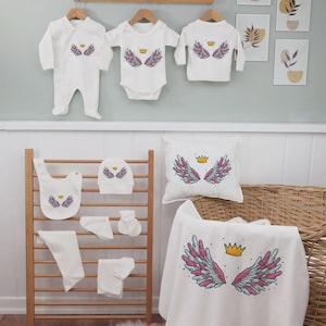 Organic Cotton Newborn Layette Set: Royal Crown Print, Unisex Baby Outfit
