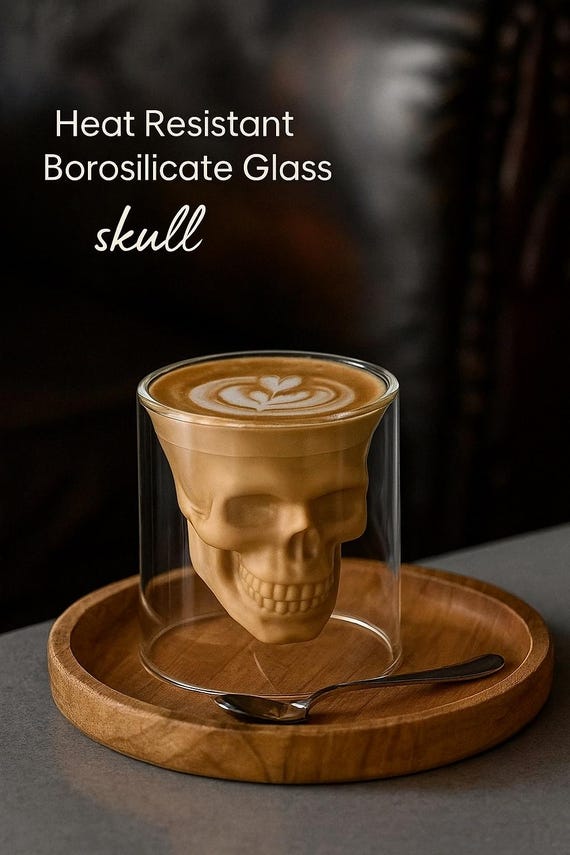 Handmade Skull Double Wall Glass Cup: Gothic Coffee Mug