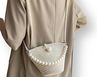 Off White Pearl Baguette Bag – Elegant Shoulder Handbag