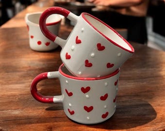Handmade Heart Ceramic Mug Set: Romantic Pottery Gift