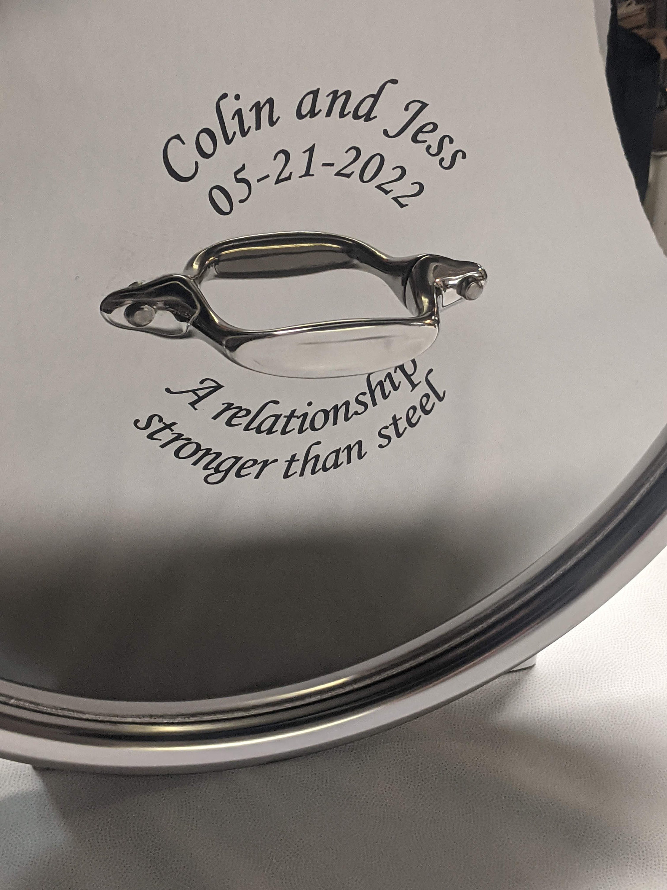 All Clad 2 Quart Sauce Pan With Lid Custom Engraved on Lid or Handle. Cork  Pad Included 