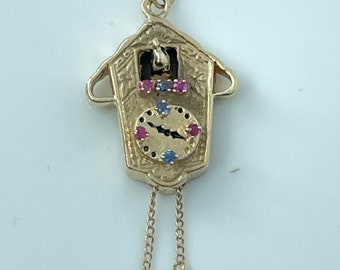 Vintage 14k Yellow Gold Moveable Coocoo Cuckoo Clock Tim Bird Charm Pendant for Necklace 8.7 grams 7176