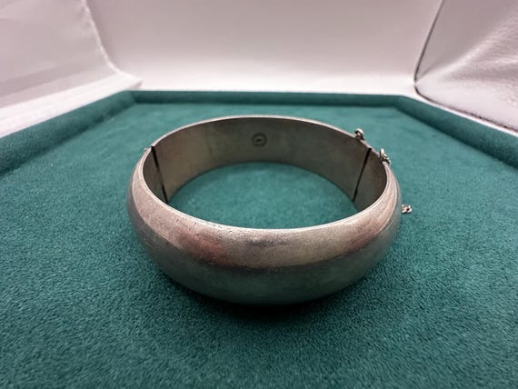 Taxco Vintage Mexican Sterling Wide Signed Hinged Bracelet