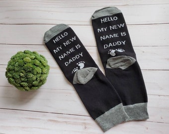 Mens Socks for New Daddy, Hello My New Name is Daddy Socks, Men's Gift, Pregnancy Announcement, Father's Day Gift, Socks for Dad