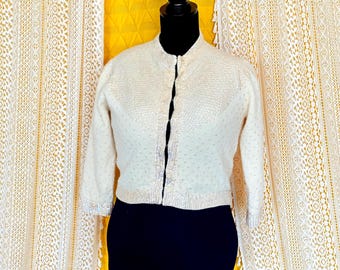 Vintage 1950s Ivory and Iridescent Sequin Cardigan Sweater