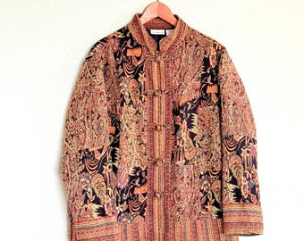 Chaqueta vintage de los años 90 con tapiz de gobelino blanco y patchwork, estilo artístico, talla L, Goblincore