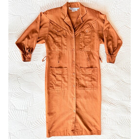 Vintage 70s Safari-Style Utility Midi Shirt Dress by Howard Wolf | Made in USA