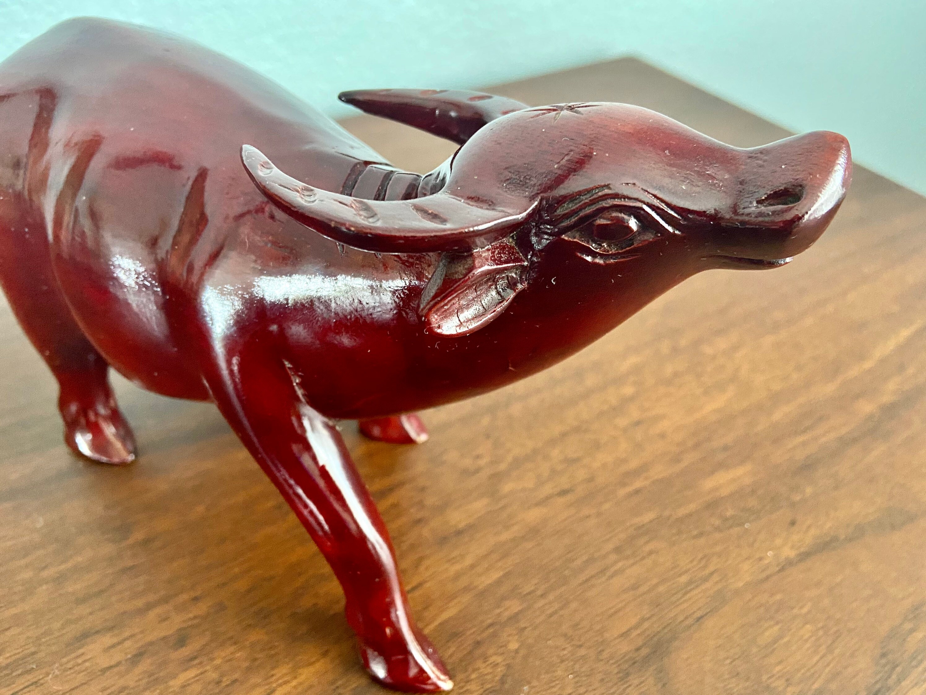 Vintage Wood Ox Sculpture Chinese New Year Year of the Ox Etsy