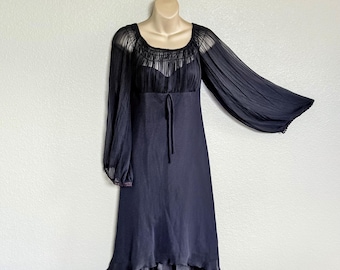Abito vintage Y2K Dark Coquette Whimsigoth Witchy Flowy Sheer Black Milkmaid Dress Taglia 6