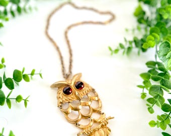 Collar y cadena vintage MCM con búho grande articulado en tono dorado