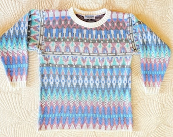 Vintage 80s/90s Pastel Metallic Ski Sweater Size L - In Resource by Doris Skis