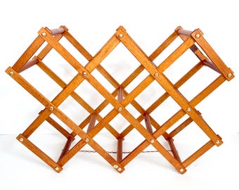 Vintage MCM Wooden Collapsible Accordion Wine Rack