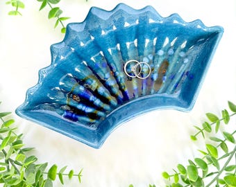 Vintage 1960s MCM DeForest of California Blue Scalloped Trinket or Serving Dish