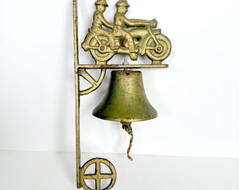 Timbre de cena/timbre de puerta de pared con forma de motocicleta de hierro fundido vintage