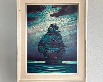 Pintura náutica original de los años 70 con óleo empastado de MCM Moody Ominous