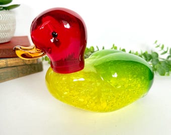 Figura de pato real de cristal vintage, pisapapeles, cristal de la Quinta Avenida