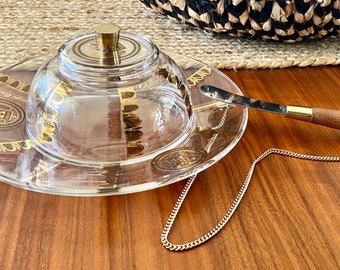 Plato para queso/mantequilla vintage MCM Georges Briard con tapa y cuchillo incorporado