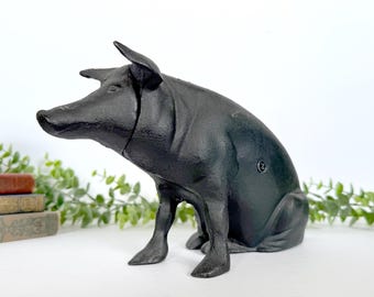 Alcancía vintage de hierro fundido con forma de cerdo, estilo rústico americano