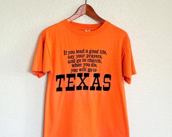 Camiseta vintage de los 80 de Texas con estampado de terciopelo y letras, costura sencilla / Camiseta de algodón de recuerdo