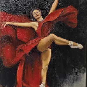 BALLET Art, Signed OIL PAINTING, Ballerina Wall Decor, Red Ballerina Dance Original Painting, Maximalist Valentines Canvas Art