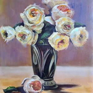 ORIGINAL FLOWER OILPAINTING On Stretched  Canvas ,Flower Wall Art, luxury Gifting Sustainable , Home Decor  Hang,Canvas Art , Still Life Art