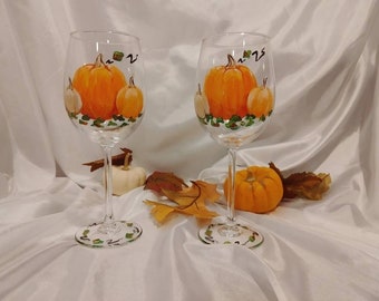 Pumpkin Wine Glasses, Fall wine glasses, Autumn glasses