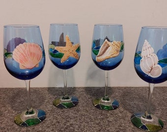 Beach wine glasses, seashell wine glass, beach wine glasses
