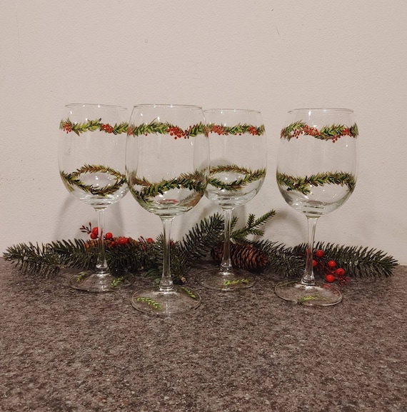 Weingläser, Weihnachten, handgemalte Feiertagsgläser