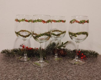 Vinglas, jul, handmålade julglas