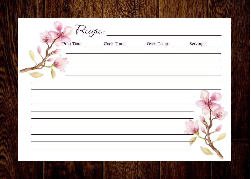 Floral Recipe cards Flower recipe cards Recipe cards 4x6 | Etsy