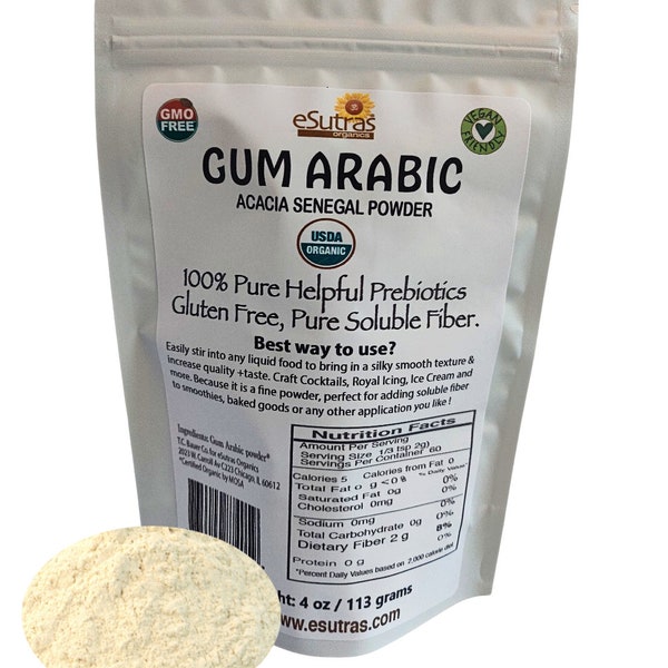 Gomme arabe en poudre, gomme d'acacia biologique de qualité alimentaire USDA, à utiliser comme épaississant alimentaire, bricolage, artisanat de fard à paupières aquarelle