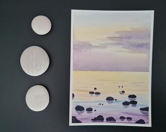 Pintura original de ACUARELA "Visby Morning" // A6 // Arte pequeño hecho a mano // Postal // Decoración de pared // Mood Board // Espacio de trabajo inspirador