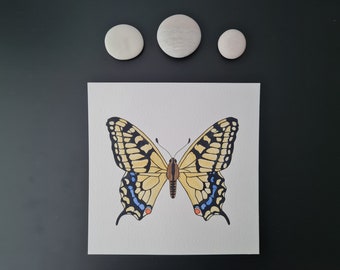 Original ACUARELA y rotulador "Papilio machaon" // 15cm // Arte hecho a mano // Decoración de pared // Mood Board // Espacio de trabajo inspirador