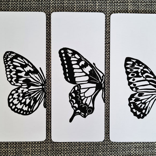 LINOPRINT Lesezeichen 3er Set "Lepidoptera" || Handgemachte Original Kunst || Geschenkanhänger || Zoologische Illustration || Schmetterling