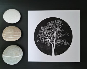 LINOPRINT Winter Tree // A4 // Arte mural original hecho a mano // Ilustración botánica // Silueta