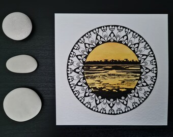 Original Aquarell Mandala Malerei "Yellow Sky Reflection" // 10cm // Handgeknöpfte // Wanddekoration // Stimmungstafel // Geometrische