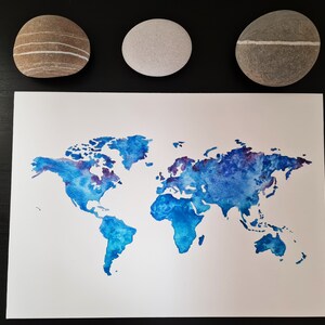 Original AQUARELL "Weltkarte" // A4 // Handgemachte Kunst // Reise // Wanddekoration // Mood Board // Inspirierender Arbeitsplatz