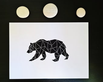 LINOLDRUCK "Geometrischer Polarbär" // A5 // Handgemachte Original Wandkunst // Arctic Life // Minimalismus // Abstrakt