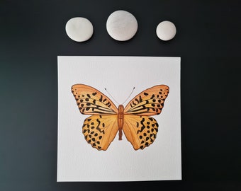 Original ACUARELA y rotulador "Argynnis paphia" // 15cm // Arte hecho a mano // Decoración de pared // Mood Board // Espacio de trabajo inspirador