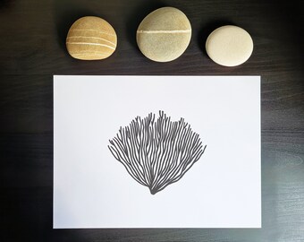 LINOPRINT "Coral minimalista" || A4 || Arte mural original hecho a mano || Vida marina || Minimalismo
