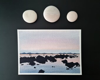 AWATERELL original "Stony Coast" || A6 || Abotonado a mano || Postal || Decoración mural || Tabla de estado de ánimo || Lugar de trabajo inspirador