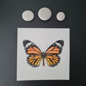 Original ACUARELA y rotulador "Danaus genutia" // 15cm // Arte hecho a mano // Decoración de pared // Mood Board // Espacio de trabajo inspirador