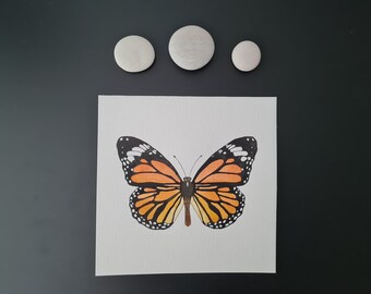 Original ACUARELA y rotulador "Danaus genutia" // 15cm // Arte hecho a mano // Decoración de pared // Mood Board // Espacio de trabajo inspirador